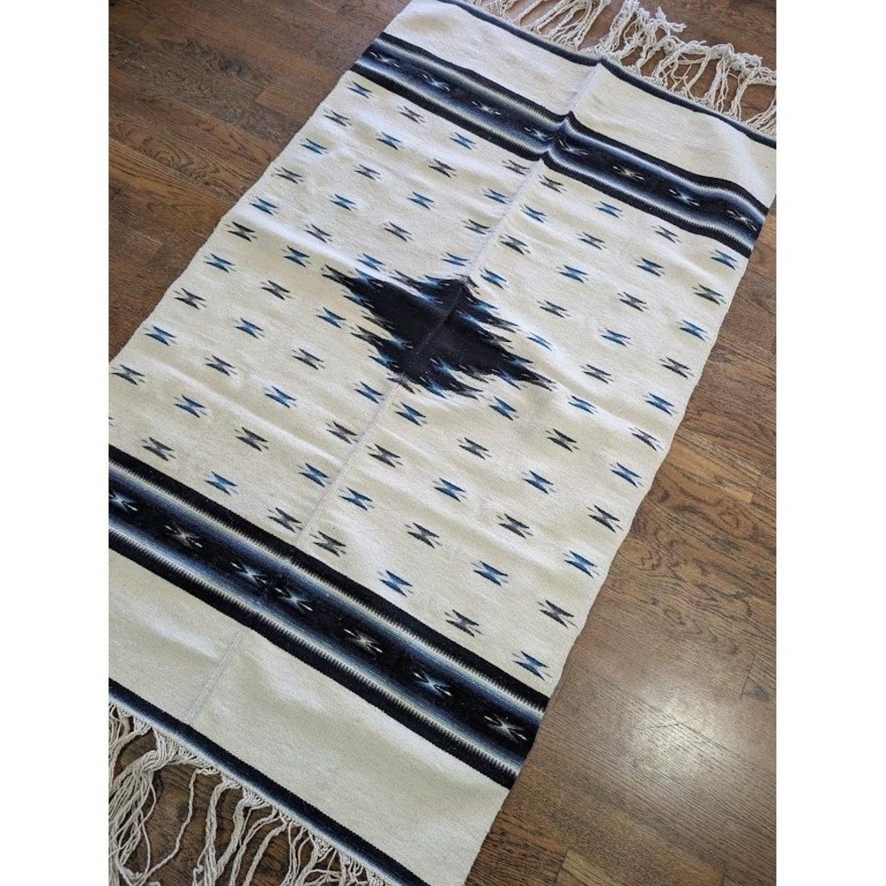 Handwoven Zapotec Wool Serape 67x39 Oaxaca Mexican Rug Runner Boho Southwestern